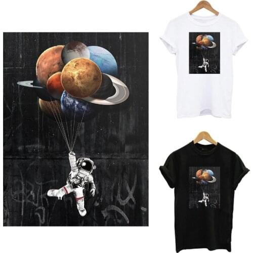 Spaceman Aesthetic Thermal Heat Transfer Stickers DIY Washable T-Shirt Jacekt Iron On Patches For Clothing Applique Decoration
