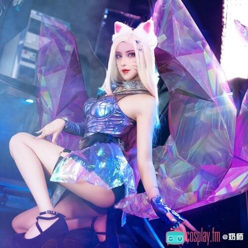 STOCK Amine Game LOL KDA Ahri Cosplay Costume Fox Cosplay Clothes One-Piece Suit Sizes XS-XXXL 2021 New
