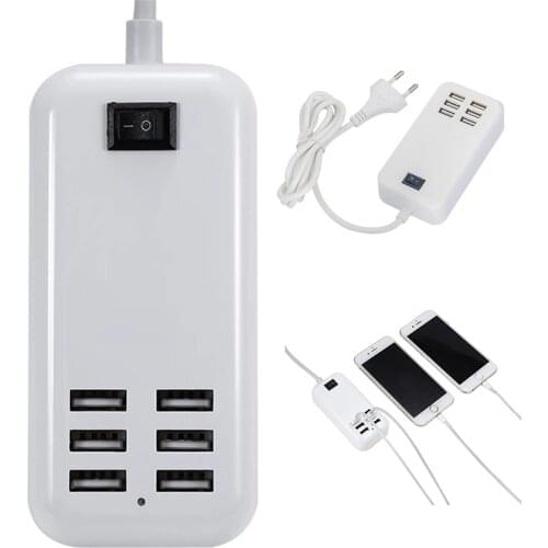 20W USB Charging Socket Power Adapter Fast Charger 6-Port USB Charging Station with 1.5M Cable EU Plug for phone Ipad cameras