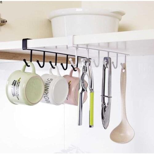Iron 6 Hooks Cup Storage Rack Holder Hanging Bathroom Hanger Kitchen Organizer Cabinet Door Shelf Removed Cup Storage Rack