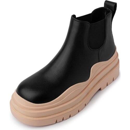 ZJVI Women 2021 New Genuine Leather Autumn winter Ankle Boots Round Toe Heels Woman Ladies Shoes For Girls Plactform Black