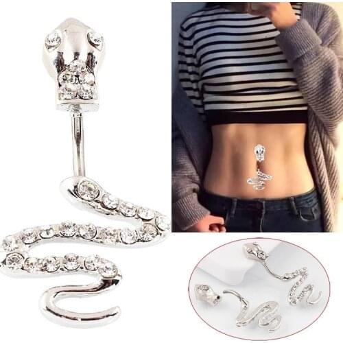 Women Snake Shape Stainless Steel Belly Button Ring Snake Belly Button Ring Navel Body Piercing Fashion Jewelry