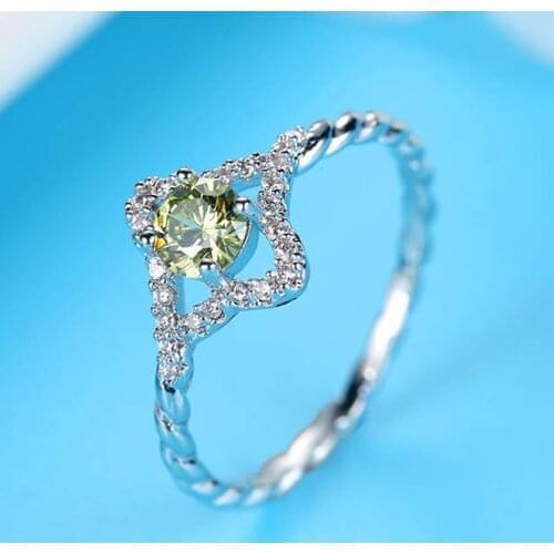 Womens Ring Inlaid With Round Green Zircon Ring Platinum-plated Ring Cute Personality Sweet Wedding Girlfriend Gift Jewelry