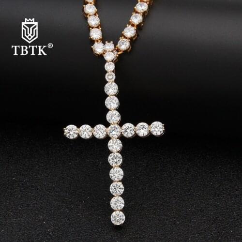 TBTK Iced Out Full of Sparkling Zircon Beautiful Cross Pendant Necklace Cool Rapper Costume Jewelry Gold Necklace Weatern Style