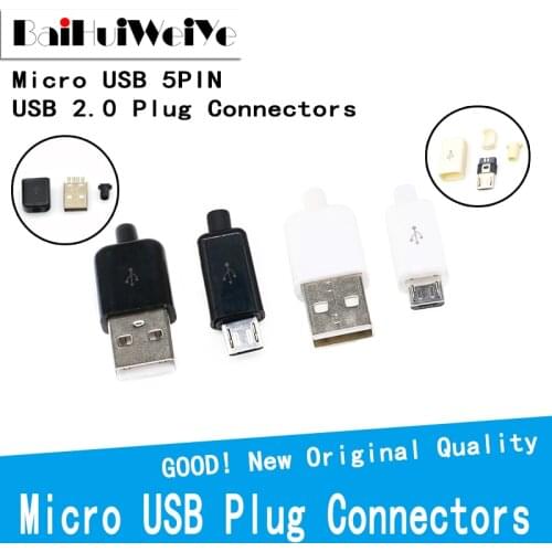 10PCS DIY Micro USB 5PIN / USB 2.0 4PIN Plug Type Male Assembly Adapter Socket Solder Type Plastic Data Charger Connection
