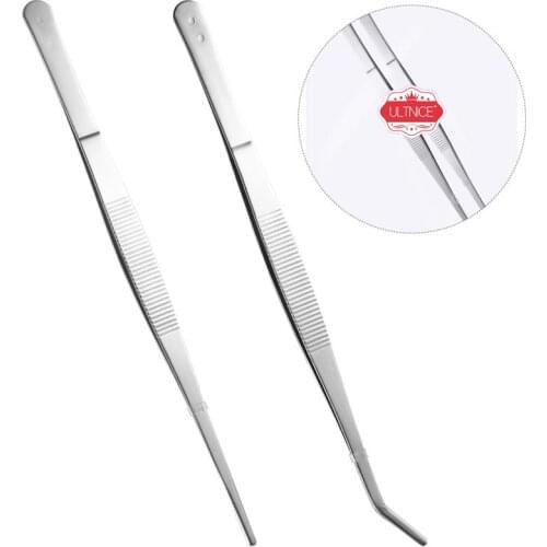 2pcs Reptile Tweezers Stainless Steel Straight And Curved Nippers Tweezers Feeding Tongs For Reptile Snakes Lizards Spider