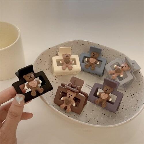 2021 Kawaii Bear Hair Clip Claw Clamp for Women Girls Kids Square matte Hairpin Craws Washface Accessories Headwear