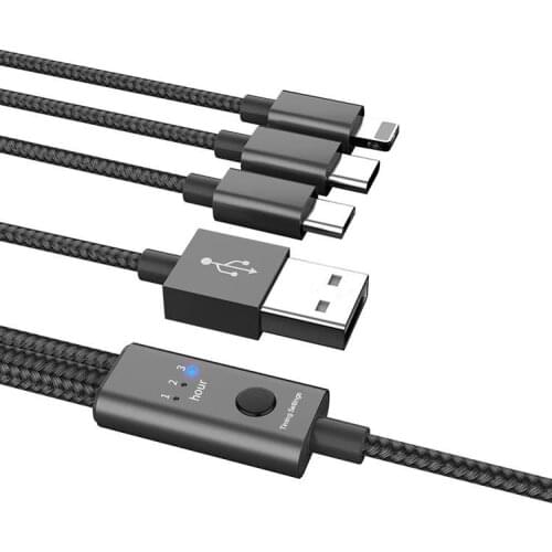 3 in 1 phone charger cord for micro USB type C for iphone Automatic power-off aluminum alloy charging line