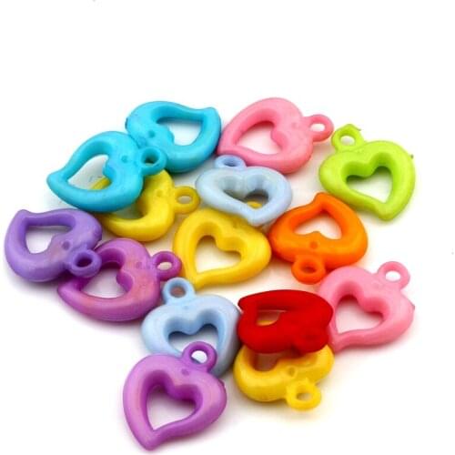 30Pcs Colorful Acrylic Plastic Heart Charm Pendant For Jewelry Making, Earrings Necklace & Bracelet 15x19mm