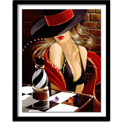 5D DIY full Square drill Diamond drawing Cross stitch Playing chess beauty Rhinestone Diamond embroidery decor