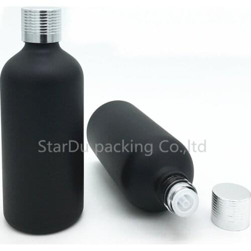 Free Shipping 10pcs 100ML Black Frosted Glass Bottle Vials Essential Oil Bottle With Silvery Screw Cap Perfume Bottles