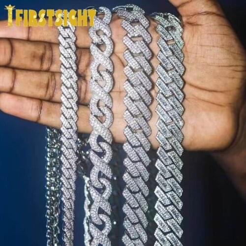 Iced Out Bling 19mm Baguette CZ Heavy Chunky Cuban Link Chain Necklace Silver Color 5A Zircon Choker Hip Hop Men Women Jewelry