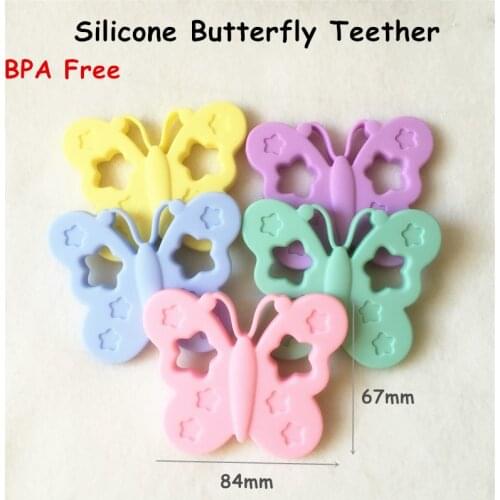 Chenkai 5PCS BPA Free Silicone Butterfly Teether Chewable Pendant Nursing Necklace Jewelry DIY Baby Shower Dummy Teether Toy