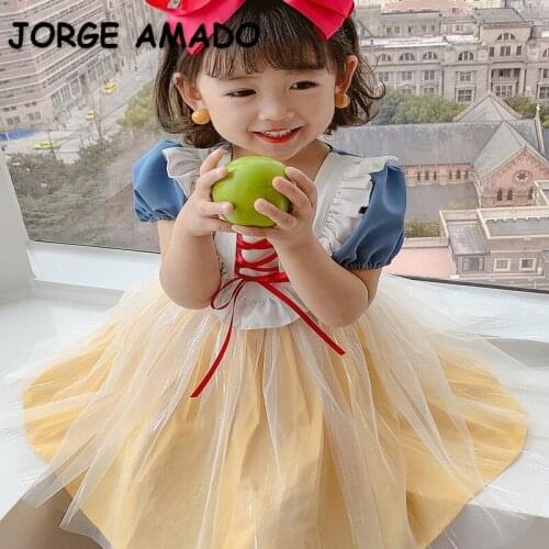 2021 Lolita Style New Summer Kids Girls Dress Patchwork Short Puff Sleeves Princess Dresses Cute Style Kids Clothes E2287