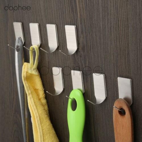 Dophee 8pcs/set 4 * 2 cm Stainless Steel 3M Self Adhesive Sticky Hooks Wall Storage Towel Key Hanger Kitchen Ware
