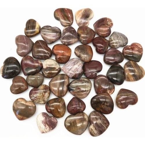 Dropshipping 35-40mm Natural Petrified Wood Silicified Wood Crystal Heart Healing Decoration Natural Stones and Crystals