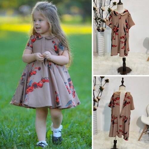 Dubai Muslim Girls Kids Short Sleeve Long Dress Printed Abaya Islamic Ramadan Arab Turkish Pakistan Robe Middle East Casual New