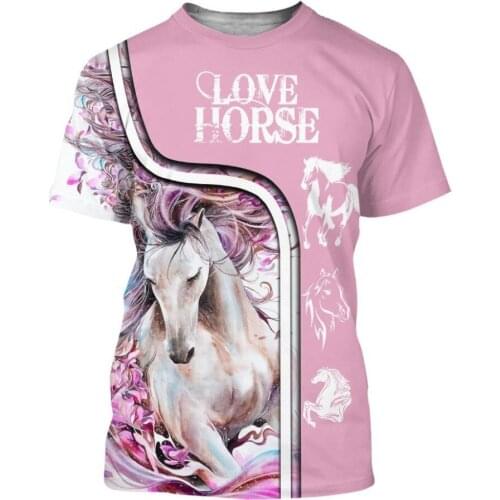 New Summer T-shirt Beautiful Love Horse Pattern 3D Printing Mens and Womens T-shirt Fashion Casual Harajuku T-shirt
