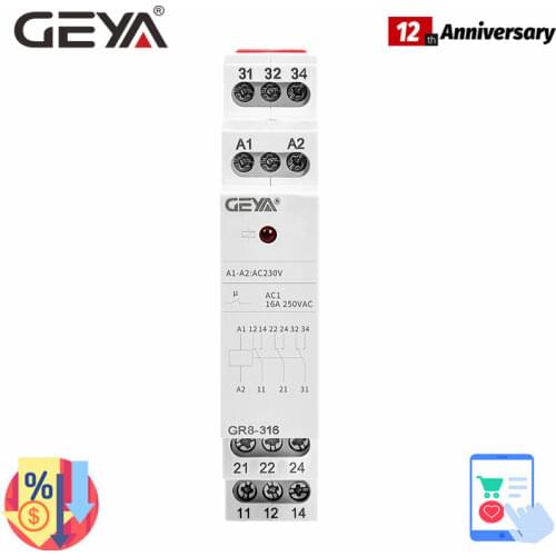 GEYA GR8-316 Switch Relay Intermediate Relay Auxiliary Relay 16A 3SPDT RELAYS