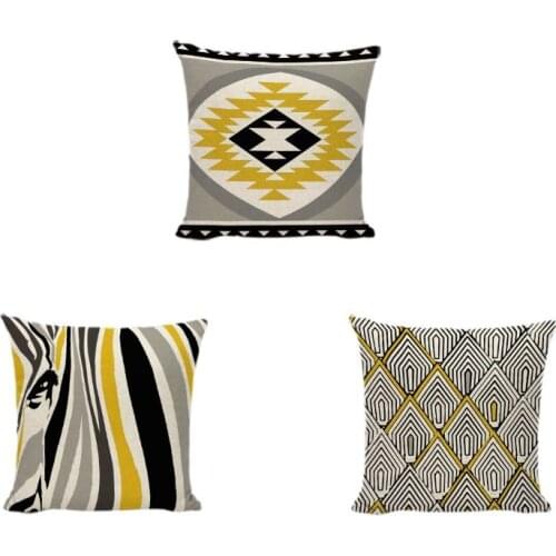 Hot Sale Yellow Geometry Throw Cushion Covers Zebra Arrow Stitching Printed Sofa Home Decorative Linen Cotton Throw Pillow Cases