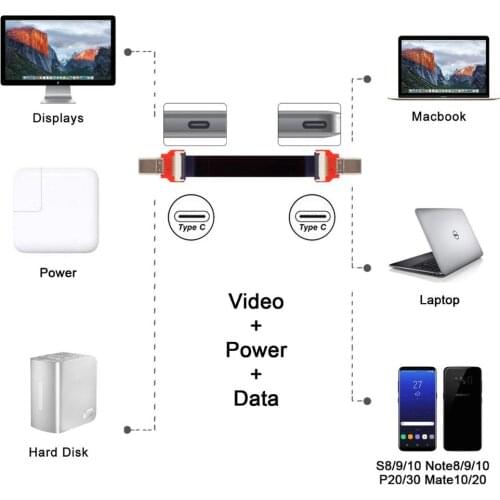 USB 3.1 Type-C FPV FPC Ribbon Flat USB-C 3.1 Cable Male to Male 20cm Pitch 20pin for Multicopter Aerial Photography