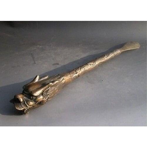 Chinese fengshui Bronze Brass Carved Zodiac Year Animal Dragon head Shoehorn
