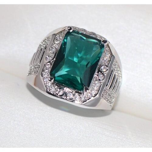 Luxury Rings 925 Silver Jewelry Rectangle Emerald Zircon Gemstone Finger Ring for Women Men Wedding Engagement Party Accessories