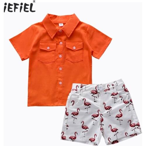 Kids Boys Clothing Set Toddler Baby Suits Kids Sets Summer New Style Outfit 2021 2Pcs Gentleman Short and Flamingo Shorts Suit