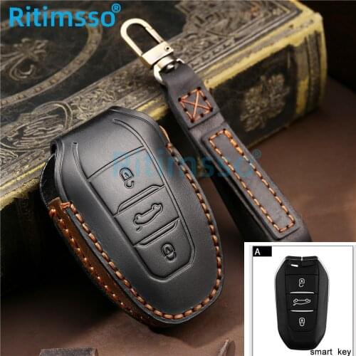 Leather Car Key Case Full Cover For Peugeot 308 408 508 2008 3008 4008 5008 Citroen C4 C4L C6 C3-XR Smart Shell Accessories