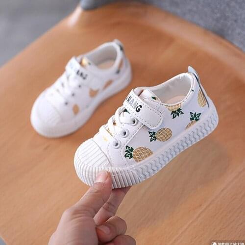 Spring and Autumn Children Cartoon Floral White Board Sneakers Shoes Toddler Boys Girls Strawberry Pineapple Baby Casual Shoes
