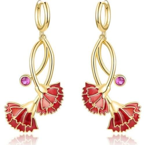 LAN PALACE new red carnations flowers Hot style earrings for women Luxury Jewelry free shipping