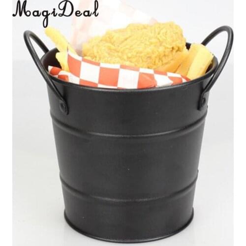 Mini Stainless Steel Metal Bucket Icing Snacks French Fries Tin Pails Black