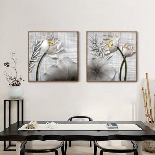 Minimalism Style Beautiful Lotus Flowers and Leaves Canvas Painting Posters and Prints Wall Pictures for Living Room Decoration