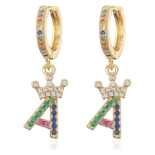 1 Pair Fashion Cute Initial A-z Letter Earrings Mirco Crystal Gold Small Hoop Earings For Women alphabet Fashion Jewellery 2020