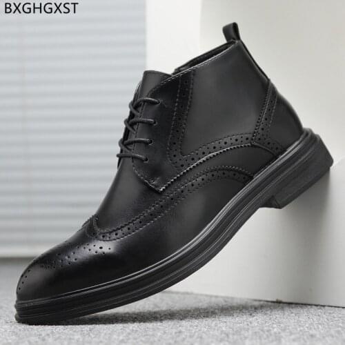 Black Chunky Boots for Men Male Motorcycle Shoes Man Martens Boots for Man 2021 Brogue Shoes Men Ankle Boots Men Shoes Leather