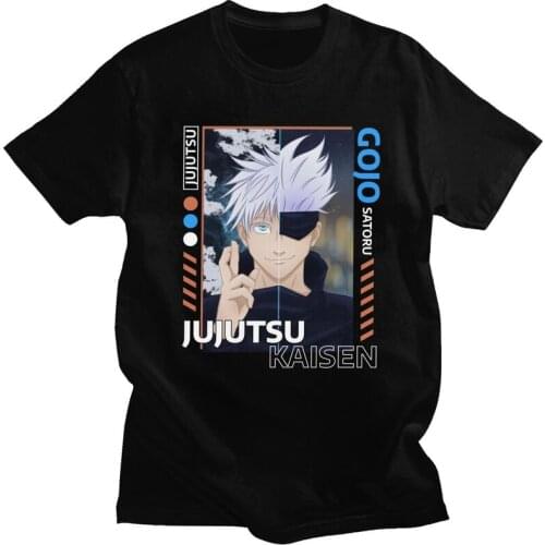 Male Jujutsu Kaisen T Shirt Short Sleeved Cotton Tshirt Unique T-shirt Casual Anime Manga Satoru Gojou Tee Top Oversized Clothes