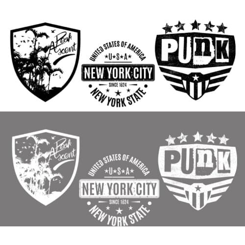 Black white punk style letter hippie Stickers patches for clothing Iron on transfer for clothes Stripes iron on vinyl transfer