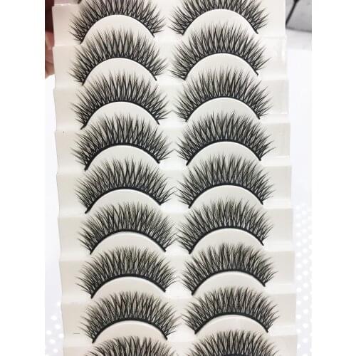 Yokpn 10 Pairs Handmade Natural Thick False Eyelashes Cross Soft Cotton Thread Stalks Realistic Nude Makeup Big Eyes Eyelashes