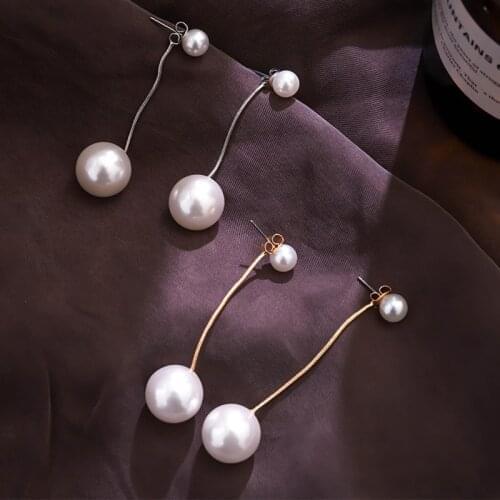 New pearl long earrings simple geometric pearl retro metal exquisite French earrings S925 stitches 2020