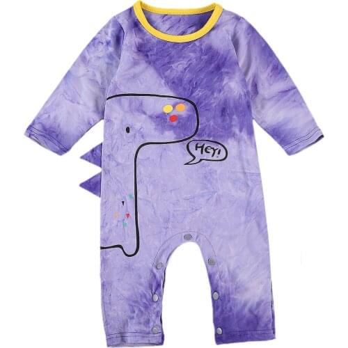 Toddler Baby Girl Fall Winter Clothes Long Sleeve Romper Tie Dye Jumpsuit Cartoon Dinosaur Pajamas 1pc Outfits Set