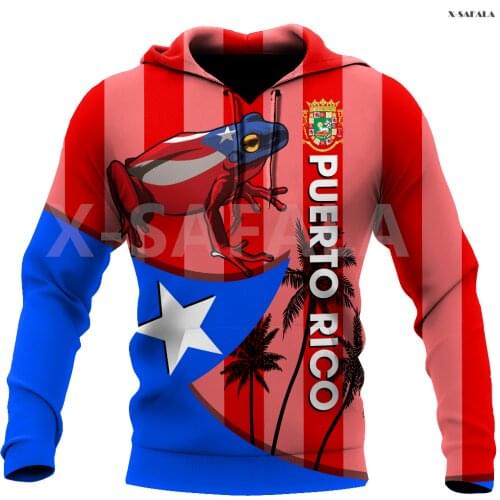 Puerto Rico Caribbean Frog Tattoo Pattern 3D Over Printed Hoodie Man Women Unisex Outwear Zipper Pullover Sweatshirt Casual
