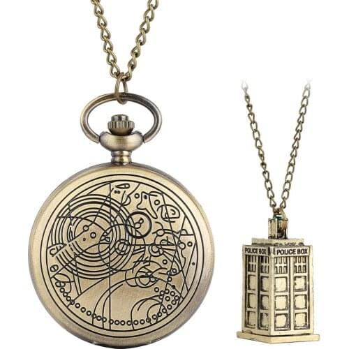 Retro Bronze Necklace Quartz Pocket Watch Analog Pendant Full Hunter Antique Classic Style Vintage Chain Clocks for Men Women