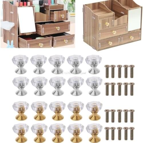 10PC Diamond Shape Crystal Glass Cabinet Knob Drawer Pull Handle For Jewelry Box