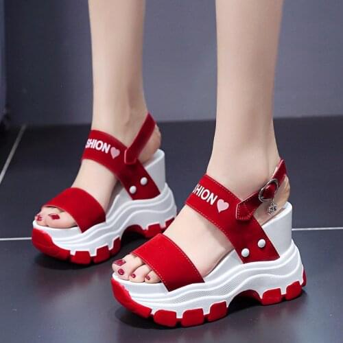 New Arrival 2021 Summer Platform Sandals Women 10.5CM Wedges Thick Bottom Beach Casual Shoes Comfortable Buckle Sandals Sneakers