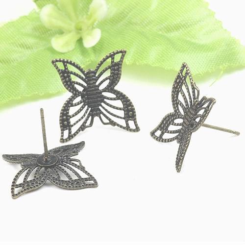 10X butterfly 11 * 16 mm DIY copper plating green patina earpins earring butterfly earrings accessories wholesale