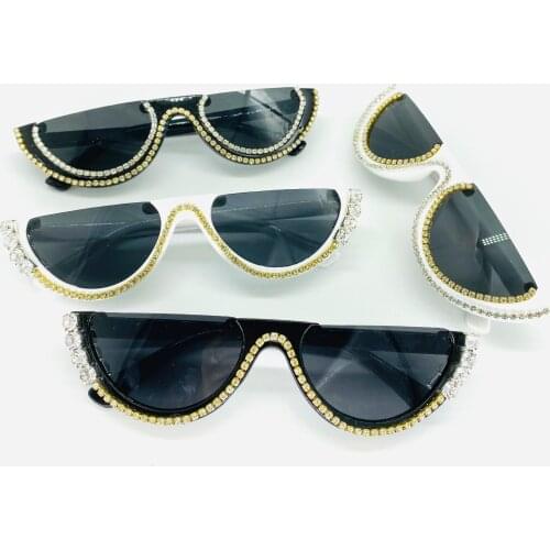 Retro Half Women Men Sunglases Gold Diamond Eyeglasses Small 2020 Female Eyewear UV400 Luxury Fashion Sun Glasses