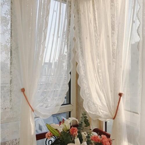 High-grade White Lace Curtains Korean Style Voile Tulle Sheer for Bedroom Living Room Windows Curtain Background Cloth Guaze