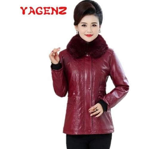 YAGENZ Faux Leather Jacket Women Plus Velvet Thick Plus size Short Leather Coat Autumn Winter Female Leather Coat Outerwear 575