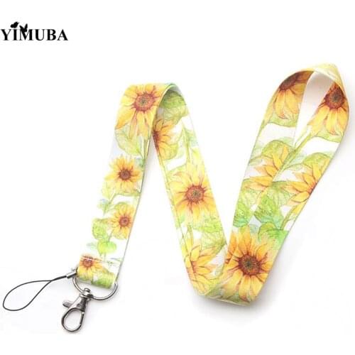 YIMUBA 2020 Spring Painting Sunflower Neck Straps Keychain USB Keys ID Card Badge Holder DIY Hanging Rope Mobile Phone Lanyards