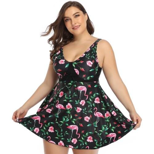 Womens Beach Wear Swim Suit Plus Size Swimsuits with Skirt Two Piece Tankini Set Swimdress Large Female Swimwear Black Floral